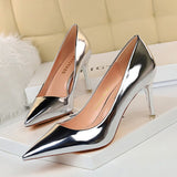 Pointed-Toe Court Shoes with Metallic Heels