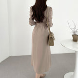 Lapel-Collar High-Waisted A-Line Dress