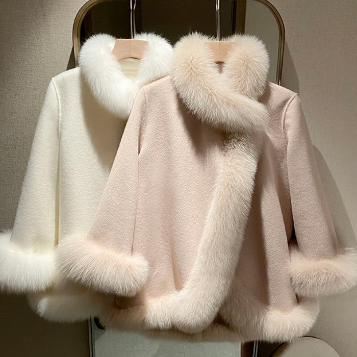 ロングファーショールマントコート