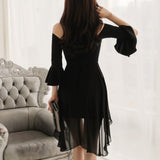Trumpet Sleeve Chiffon Dress