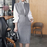 Flared-sleeve shirt + sleeveless stand-collar dress