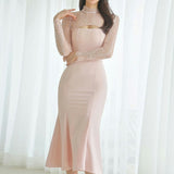 Lace-top fishtail dress