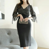 Three-quarter-sleeve Polka Dot Dress