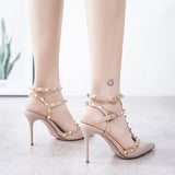 Studded Stiletto-Heel Sandals