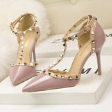Single-Strap Rivet-Trim Cut-Out Court Shoes