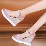 Pearl-strap platform sandals