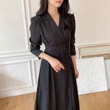 Lapel-Collar High-Waisted Dress