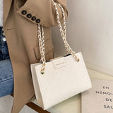 Diamond-Pattern Faux Leather Chain Shoulder Bag