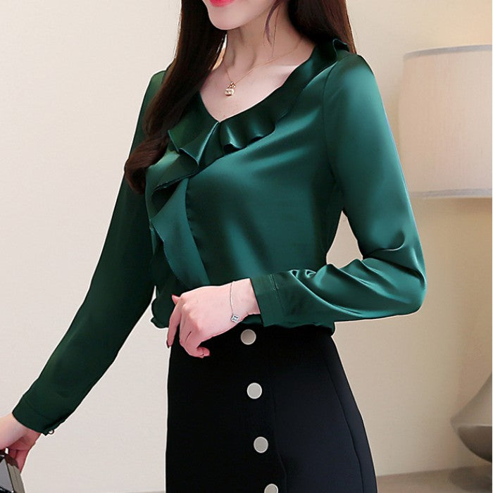 Vネックマルベリーシルクシャツ