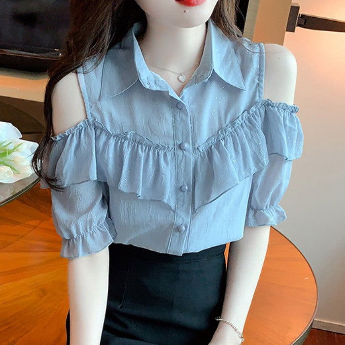 オフショルシフォンブラウス