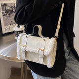 Faux Fur-Trimmed Pillow Bag