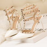 Faux-Leather Heeled Sandals with Studded Ankle Straps