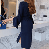 Open-Sleeve Slim Slit Dress