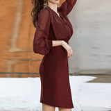 Lantern-Sleeve Chiffon Dress