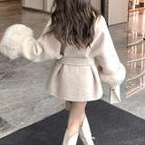 Cape Coat with Faux Fur Cuffs