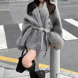 Cape Coat with Faux Fur Cuffs