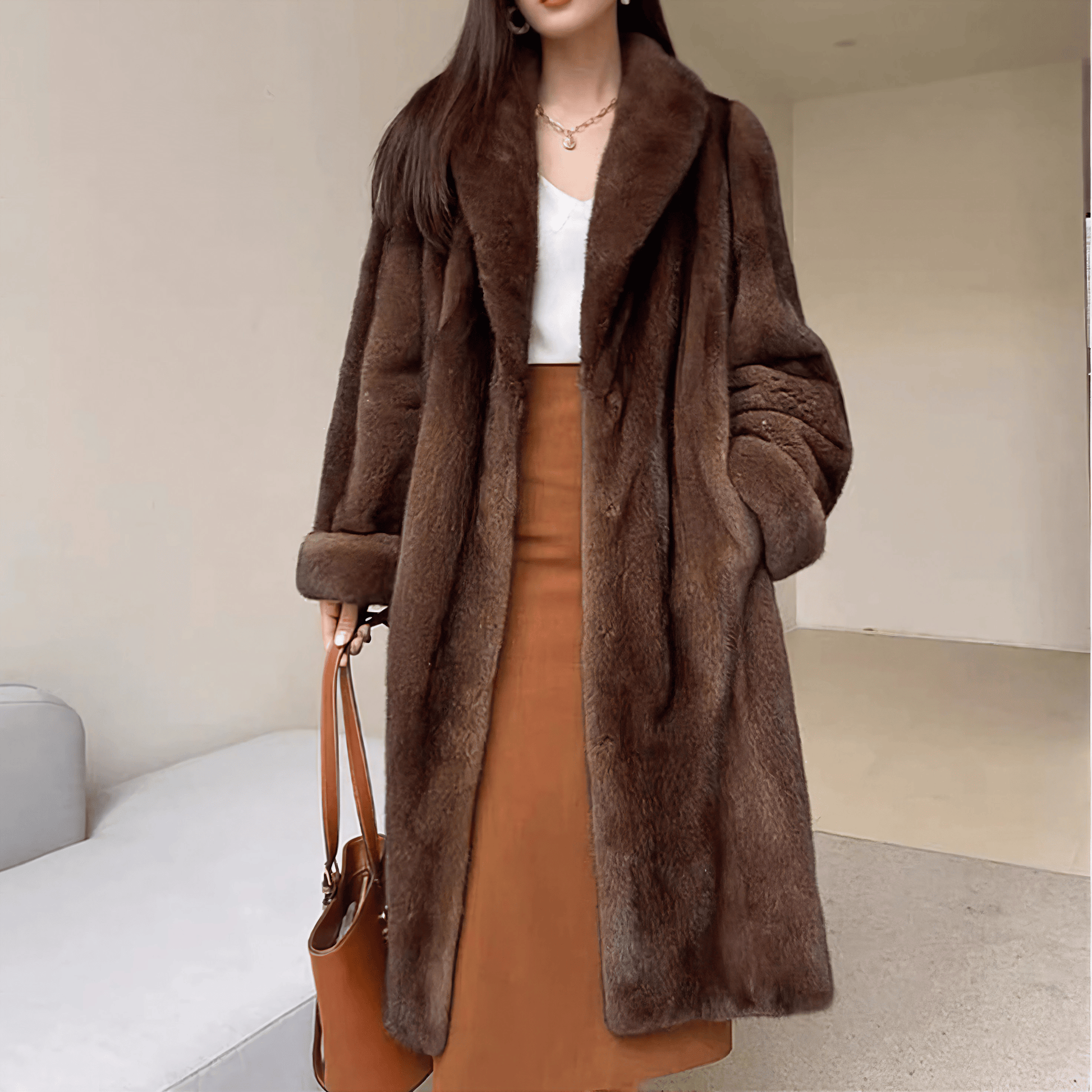 カシミヤ混ブラウンロングファーコート – panchapancha カシミヤ混ブラウンロングファーコート – panchapancha