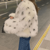 Snow Leopard-Print Short Faux Fur Coat
