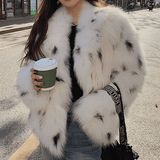 Snow Leopard-Print Short Faux Fur Coat