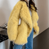 Wide-Sleeve Faux Fur Coat