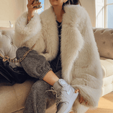 Wide-Sleeve Faux Fur Coat