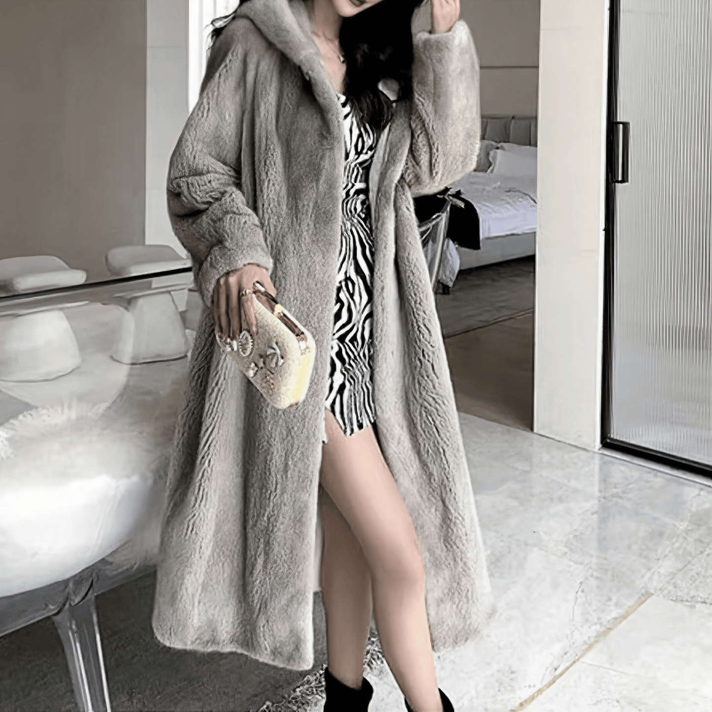 カ*ウ様 Malvoisic 毛皮 ロングコート グレー グレーフェイクミンク カ*ウ様 Malvoisic 毛皮 ロングコート グレー グレーフェイクミンク