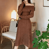 Off-shoulder Rib-knit Dress