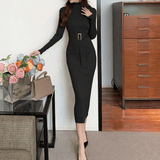 Ribbed Knit High-Neck Dress