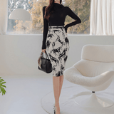 Turtleneck Top + Printed Skirt Co-ord Set