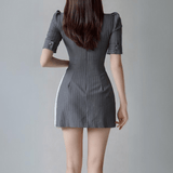 Stripe Dress with Pleated Accents
