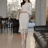 Flared-Sleeve Dress with Lace Trim