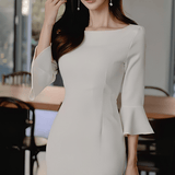 Flared-Sleeve Dress with Lace Trim