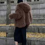 Fox-Style Faux Fur Hooded Coat