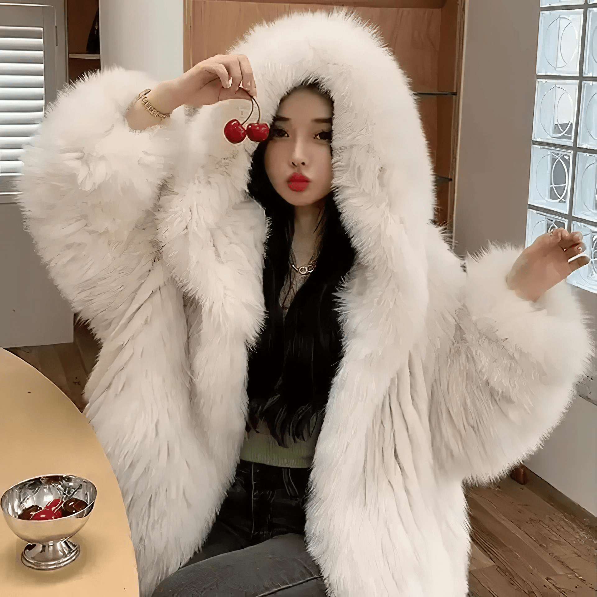 フォックス風フェイクファーフードコート – panchapancha