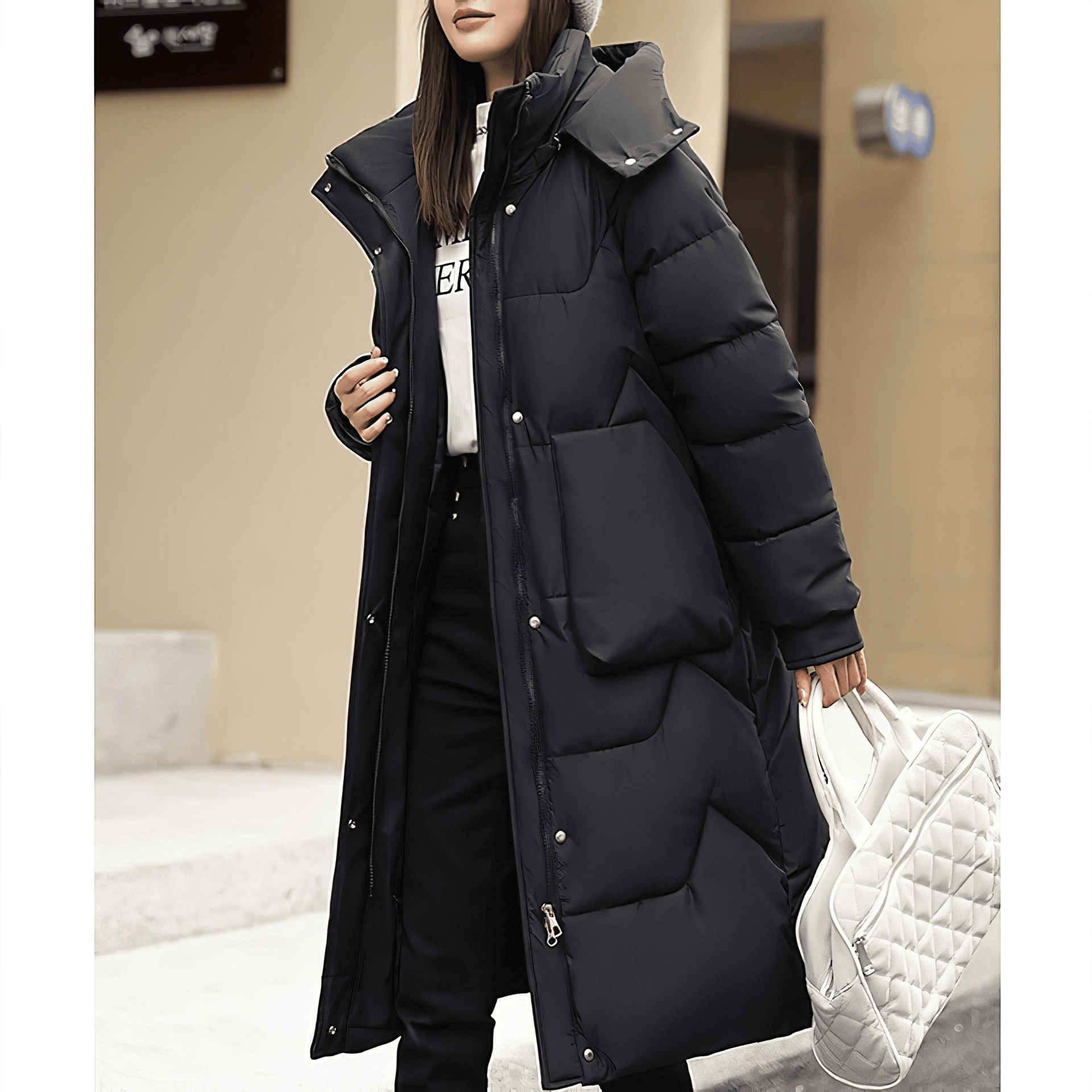 取り外しフード付きロングダウンコート – panchapancha