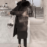 Long down coat with fur hood