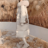 Long down coat with fur hood