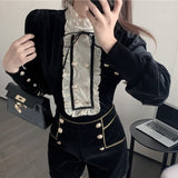 High-Neck Velour Blouse