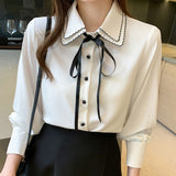 Doll Collar Bow-Tie Chiffon Blouse
