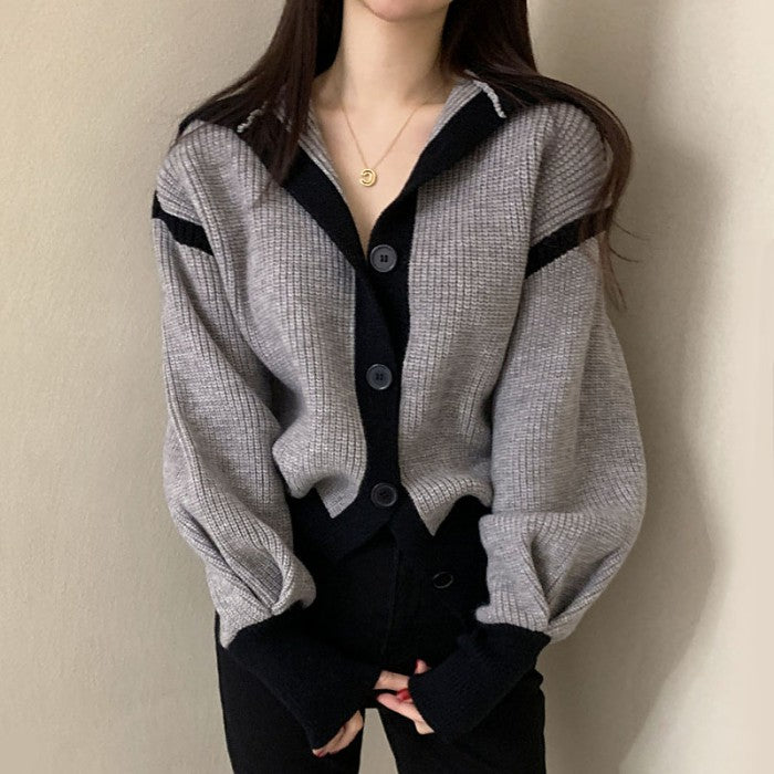 ランタンスリーブコントラストカラーセーター