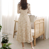 V-neck Floral Swing Skirt Dress