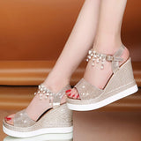 Pearl-strap platform sandals