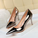 Pointed-Toe Court Shoes with Metallic Heels