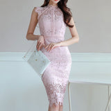 Sleeveless Pink All-Over Lace Dress