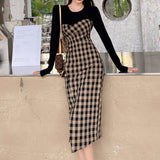 Knit-Panelled Checked Dress