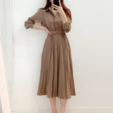Single-Breasted Pleated Skirt Dress