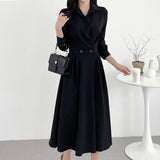 Lapel-Collar Double-Button Dress