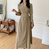 Lapel-Collar High-Waisted Dress