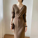 Cross V-Neck Knit Dress