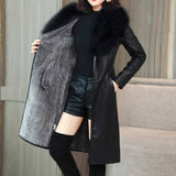 Brushed-Lined Faux Leather Coat with Oversized Fur Collar